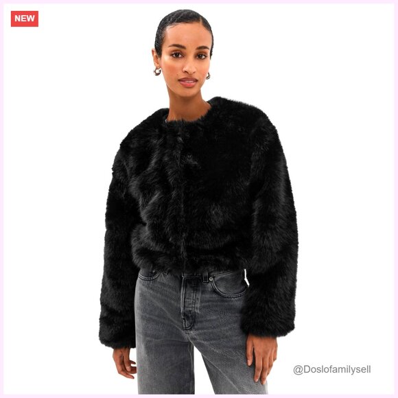Faux Fur Jacket with Side Pockets Mid-Weight Polyester Lining
